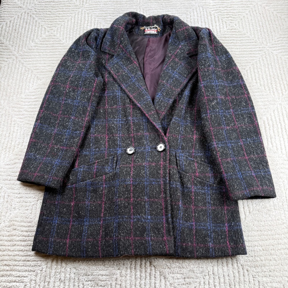 New York Girl Plaid Coat Women's 12 Vintage 80s Wool Blend Union Academia Fall